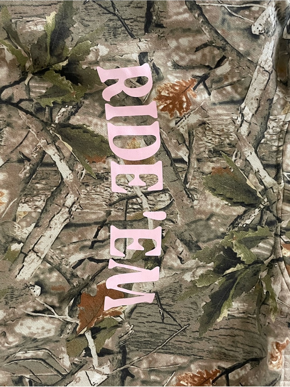 Women’s  Camo Hoodie with Pink "RIDE EM" Graphic - Picture 2 of 4